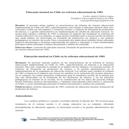 Educacion musical en chile en la reforma de 1981