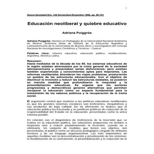 Educacion neoliberal y quiebre educativo