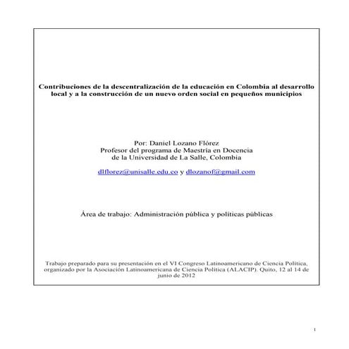 Educacion y desarrollo local