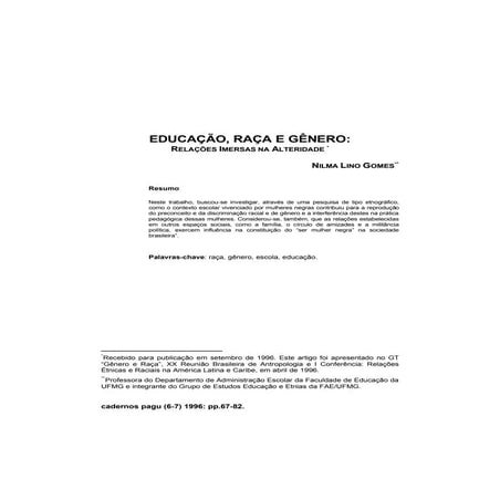 Educação, raça e gênero.