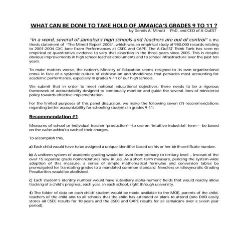 Education   Dennis Minott  Taking Hold Of Jamaicas Grades 9 11