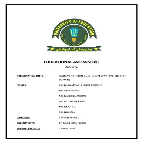 Assessment Techniques in Affective and Psychomotor Domain