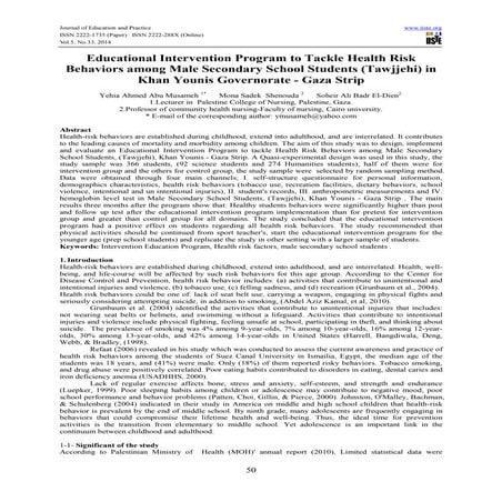 Educational intervention program to tackle health risk behaviors among male s...