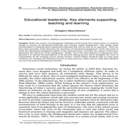 Educational leadership. key elements supporting