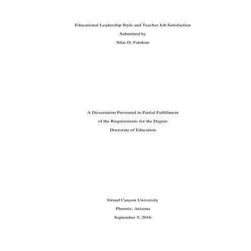 Educational leadership style and teacher job satisfaction- Instrument