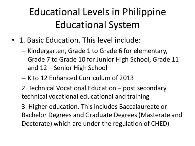 Educational levels in philippine educational system