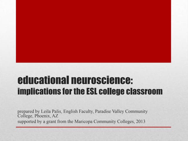 Educational neuroscience: Implications for the esl college classroom