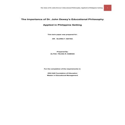 Educational Philosophy Of J Dewey In Phi 1 Pdf