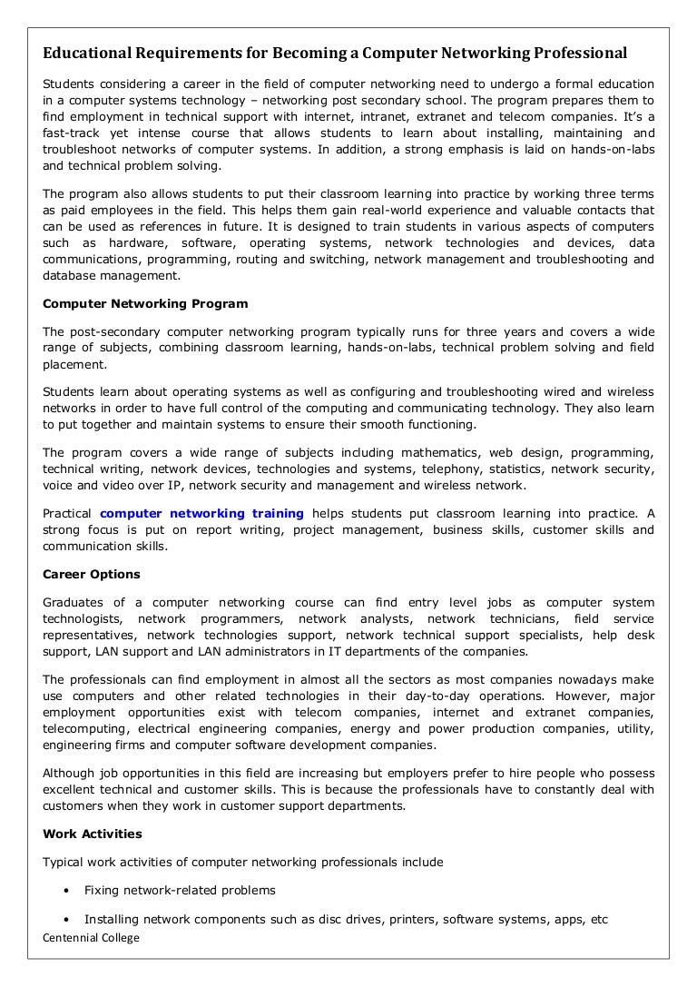 Educational requirements for a computer networking professio…