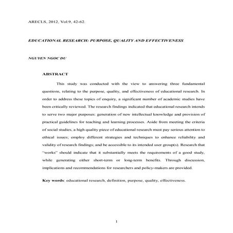 Educational research, purpose, quality and effectiveness (nguyen du) | PDF