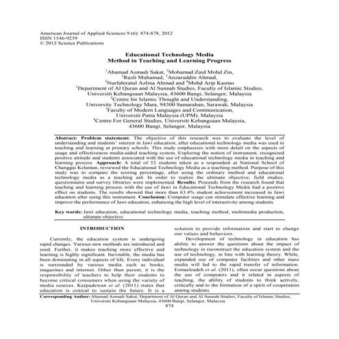 Educational technology mdia method in teaching and learning progress