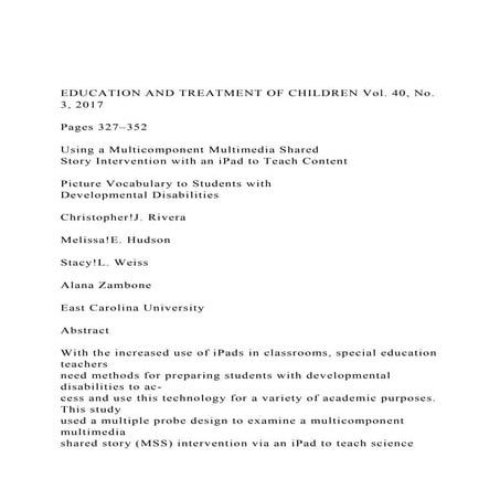 EDUCATION AND TREATMENT OF CHILDREN Vol. 40, No. 3, 2017Pa.docx