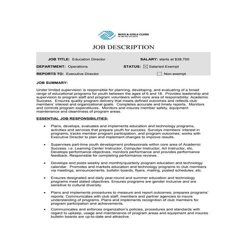 Boys & Girls Clubs of Metro Atlanta: Education Director 07-12-2012