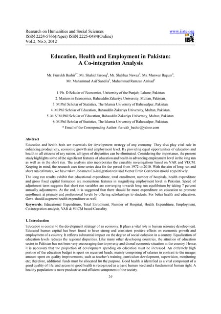 Education, health and employment in...