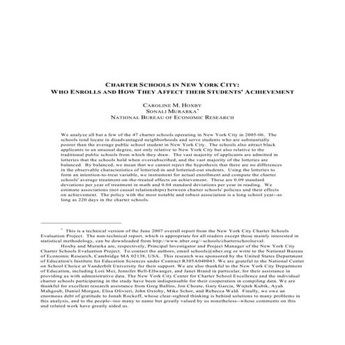 Education, Hoxby Technical Article Nyc Charter Schools Technical Report July2007