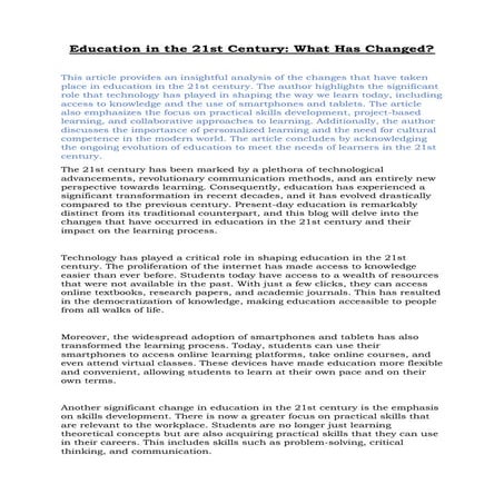 The Evolution of Education: Adapting Schools for the 21st Century | PDF