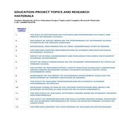 EDUCATION PROJECT TOPICS AND MATERIALS FOR FINAL YEAR STUDENTS.docx