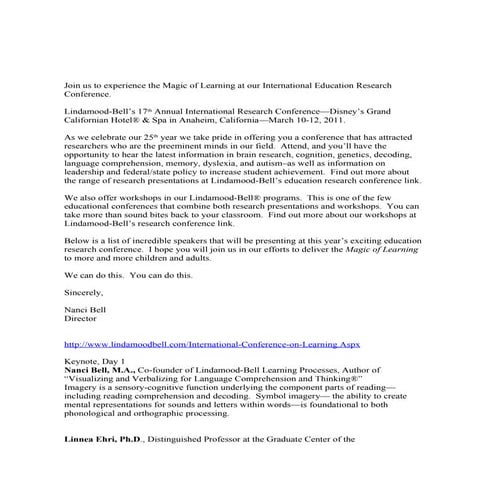 Lindamood-Bell's 17th Annual International Research Conference