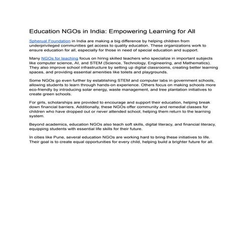 Support Quality Learning with Education NGOs in India | PPTX