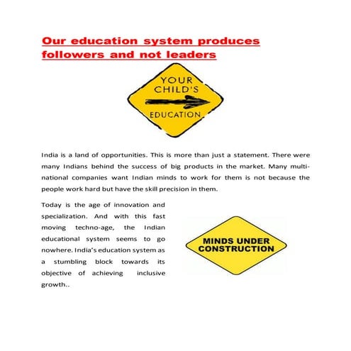 Drawbacks of our Education system