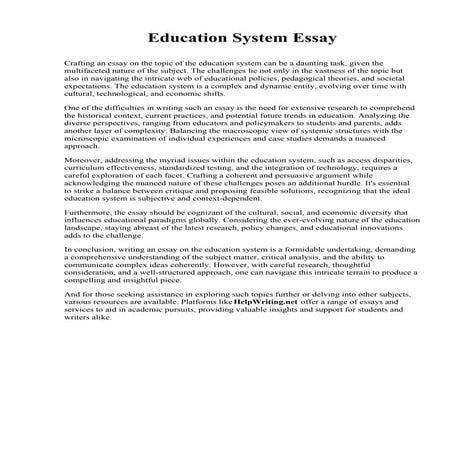 Education System Essay. Johnson University
