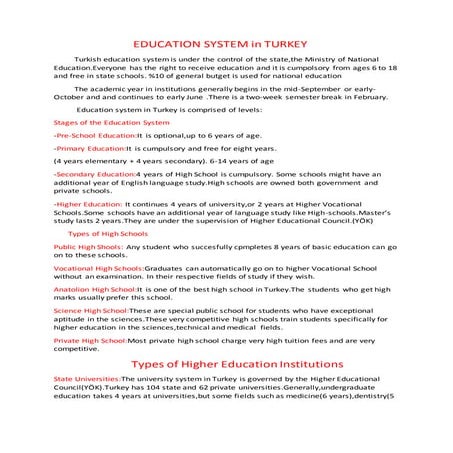 Education system in turkey | DOCX