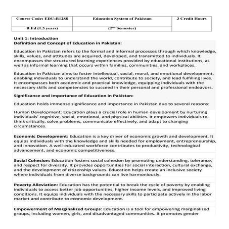 Education System Of Pakistan Pdf
