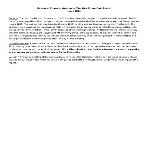 Educator autonomy working group final report review