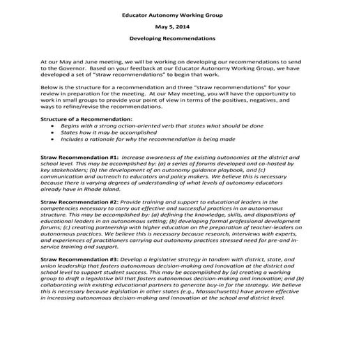 Educator autonomy working group straw recommendations_5 5 14