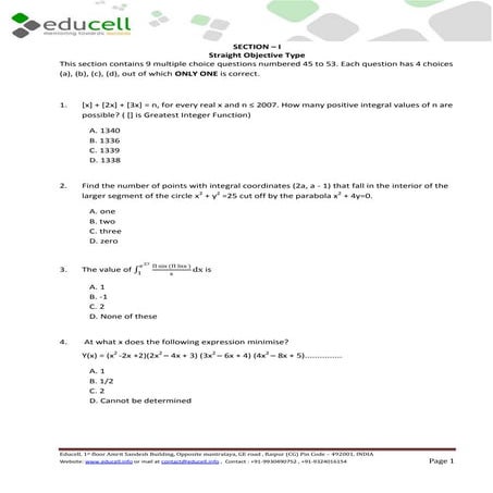 Educell Maths Sample