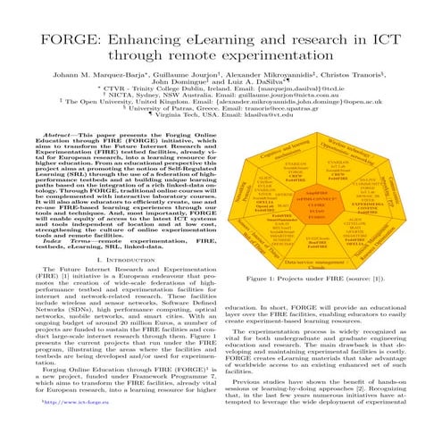 FORGE: Enhancing eLearning and research in ICT through remote experimentation