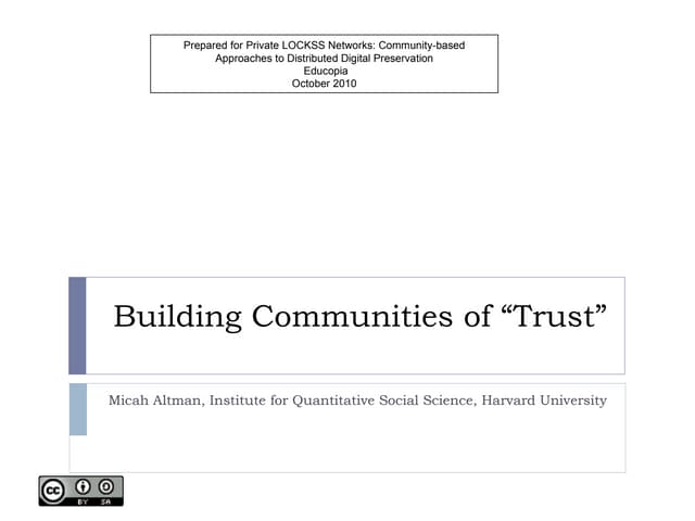  Building Communities of “Trust”