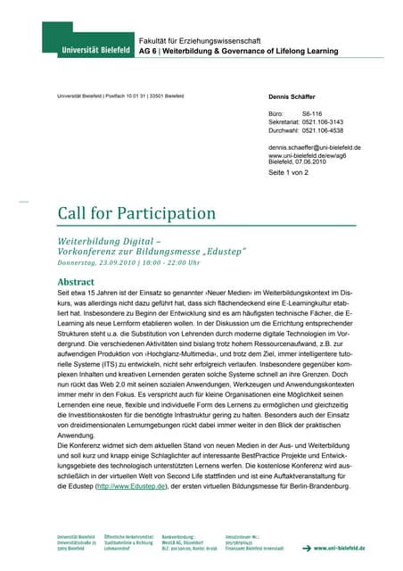 Aufruf zur "Weiterbildung Digital" –  Vorkonferenz zur Bildungsmesse „Edustep”