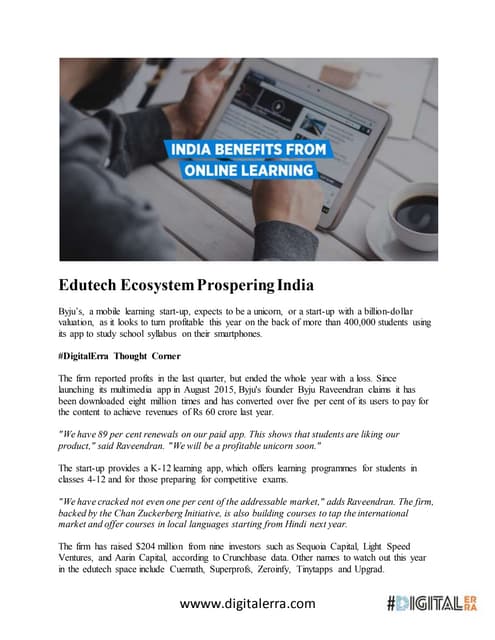 Challenges and Opportunities for Online Education in India | PDF