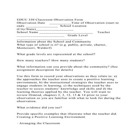 EDUU 350 Classroom Observation FormObservation Date _________.docx