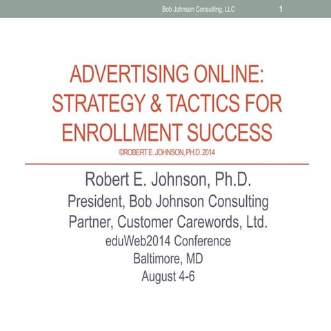 Advertising Online: Strategy and Tactics for Enrollment Success