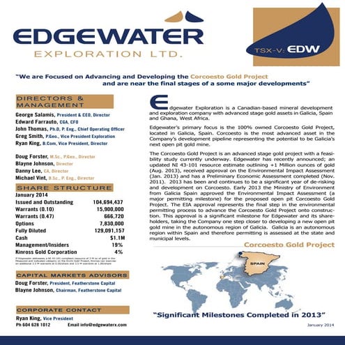 Edgewater Exploration Fact Sheet