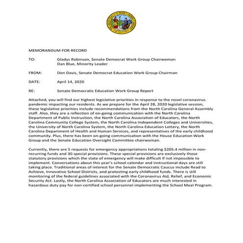 Senate Dem Ed recs