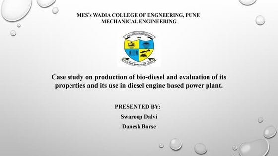ee case study and evaluation of biodiesel