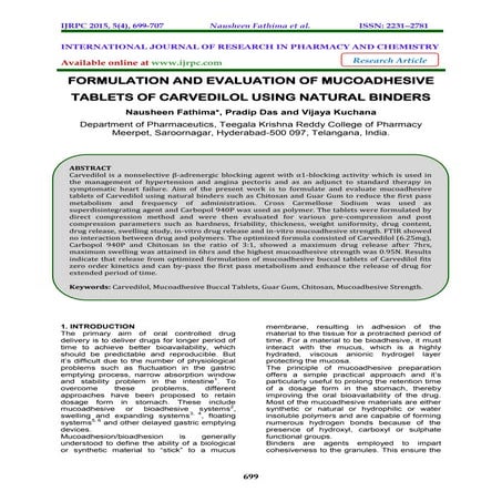 Formulation And Evaluation of Mucoadhesive Tablets of Carvedilol Using Natura...