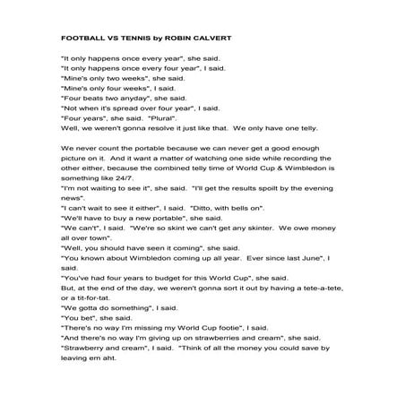 WORLD CUP TAPES - FOOTBALL VS TENNIS BY ROBIN CALVERT