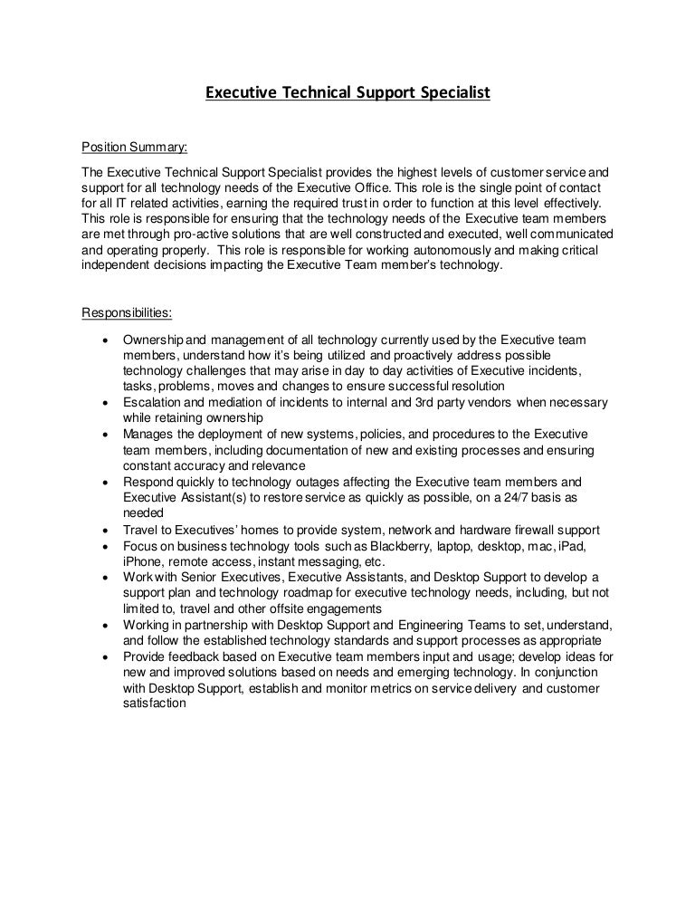 Executive Technical Support Specialist Role