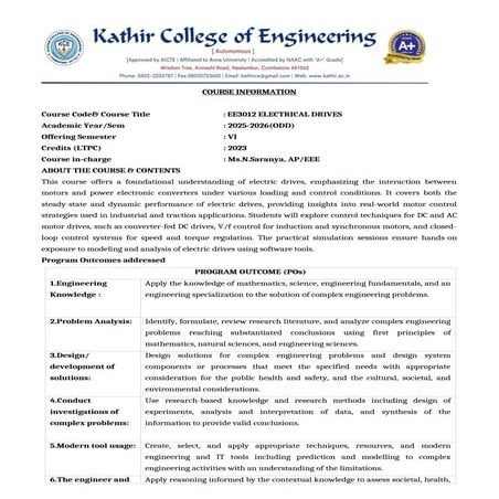 EE3012 Electric DrivesCOURSE INFORMATION.docx