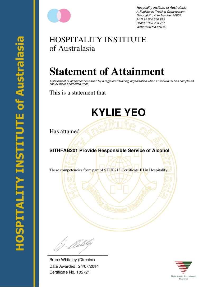 Statement of Attainment SIT30713