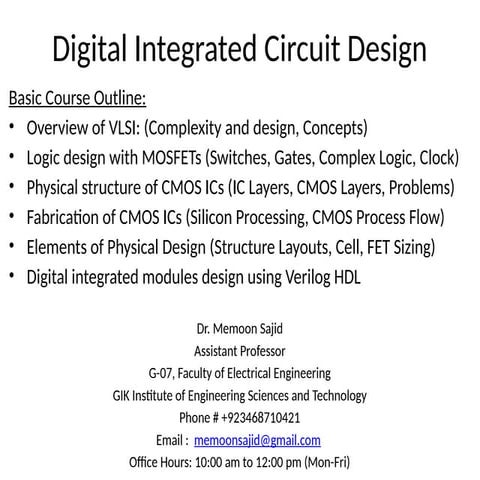 Digital IC Design Lectures Series for Ug students | PPTX