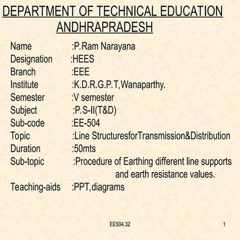 Procedure for earthing for different sites