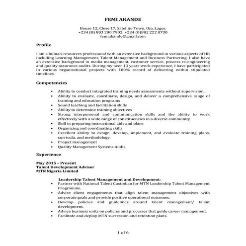 Femi Akande's CV