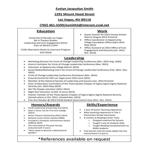 Professional Resume 2016 CCSD | PDF