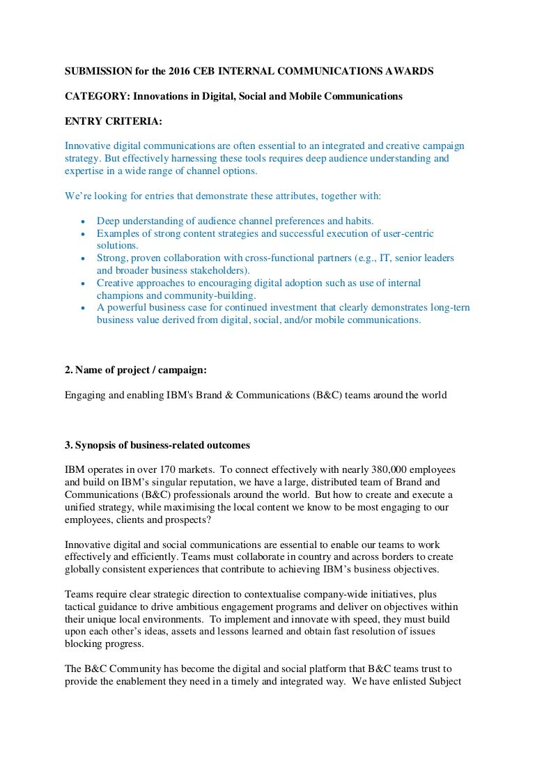 CEB AWARD SUBMISSION Innovations IBM June 2016