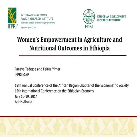 Women’s Empowerment in Agriculture and Nutritional Outcomes in Ethiopia